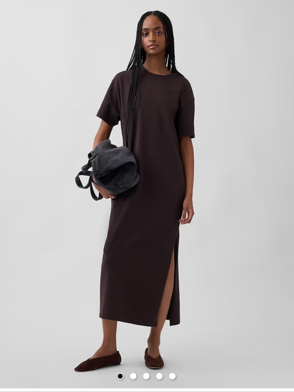 GAP Heavyweight Oversized Maxi T-Shirt Dress Dark Brown US XSP